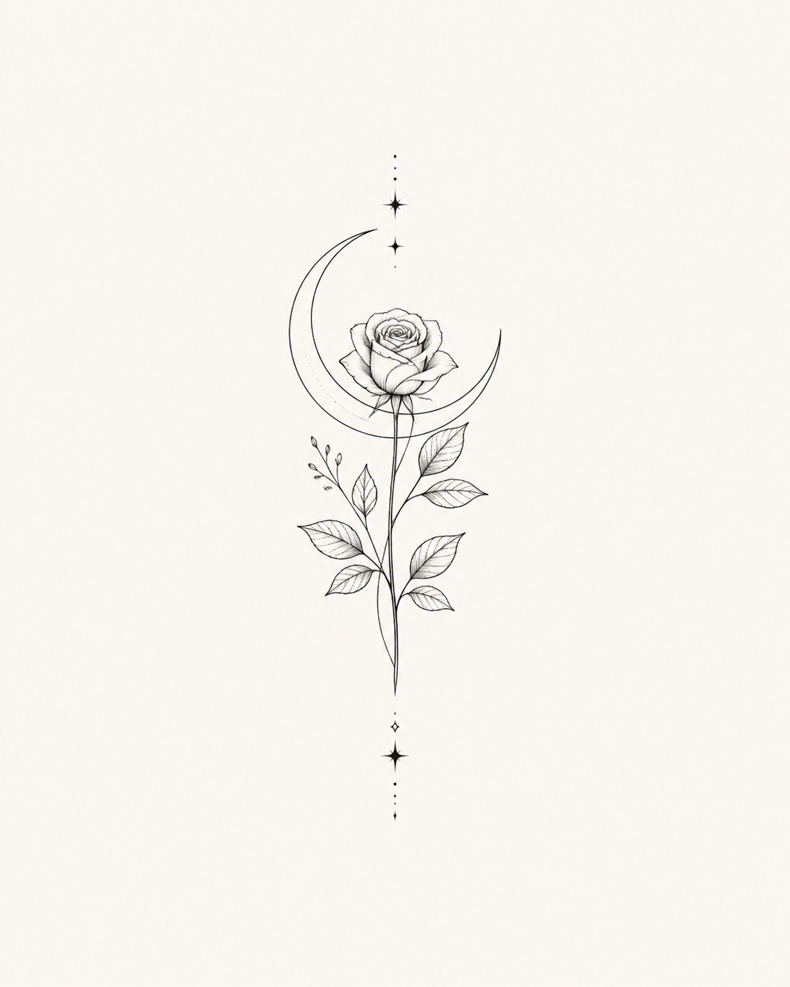 Fine line rose and crescent moon tattoo concept generated by InkFirst